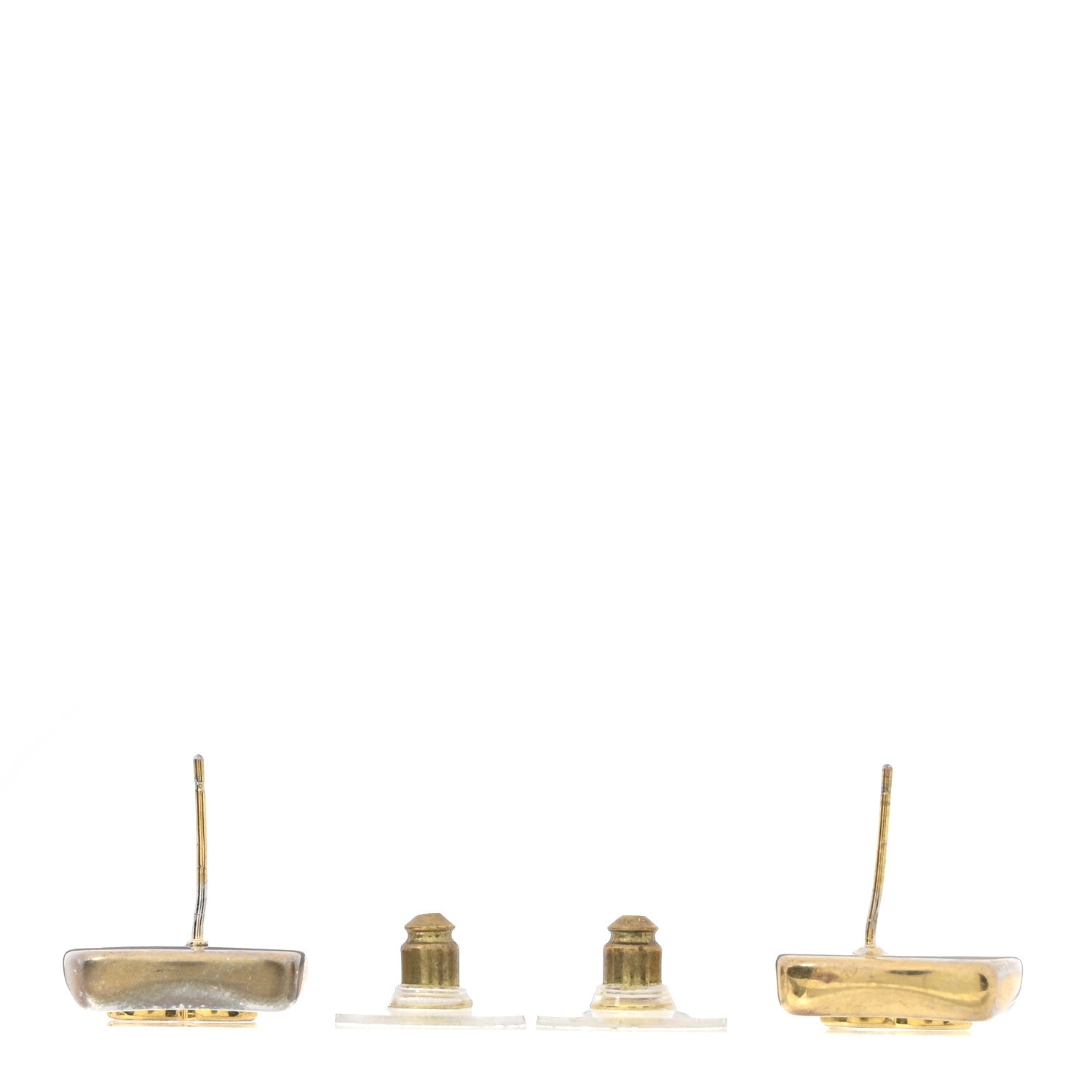 Metal Enamel CC Square Earrings Gold Black