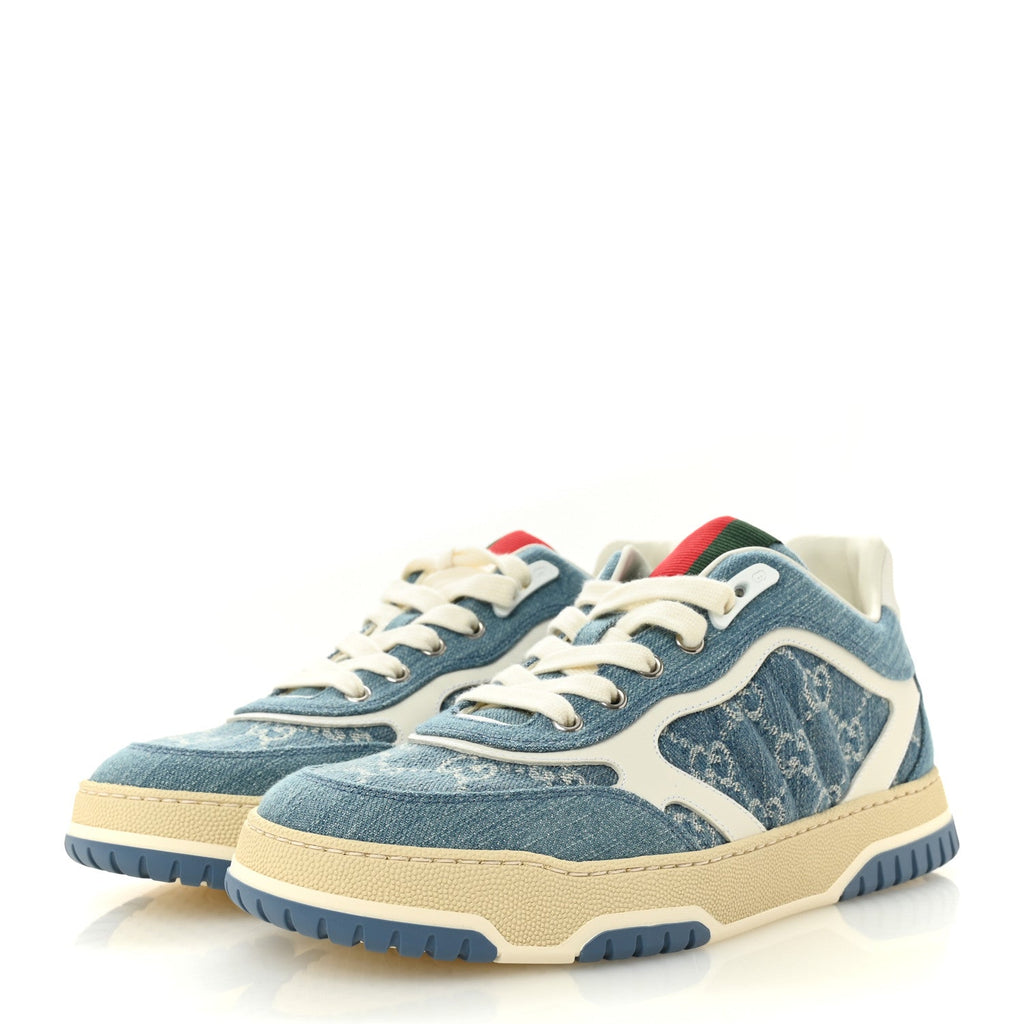 Gucci New Denim Delave GG Monogram Womens Re-Web Sneakers 40 Light Blue Royale