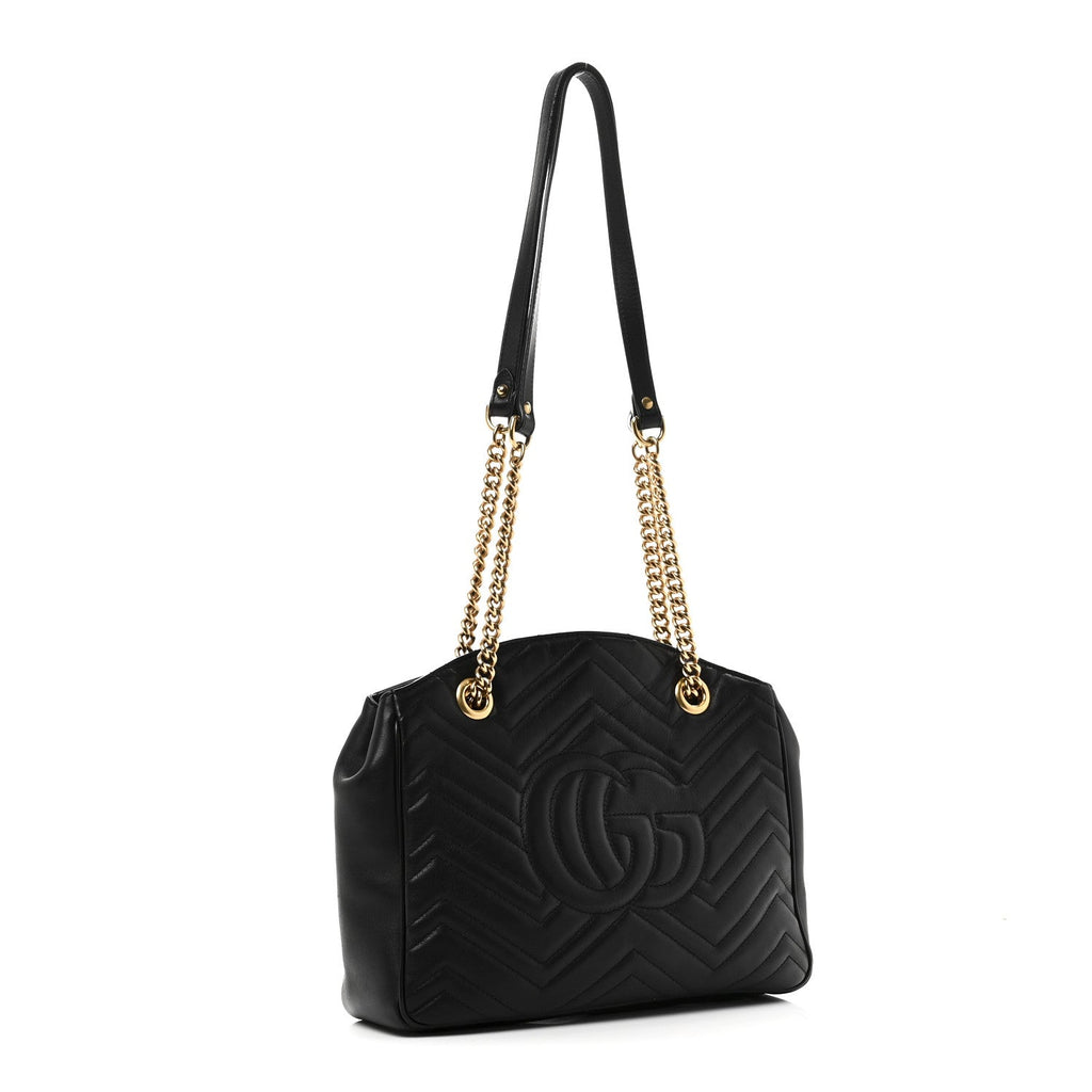 Gucci Calfskin Matelasse Medium GG Marmont Open Top Shoulder Bag Black