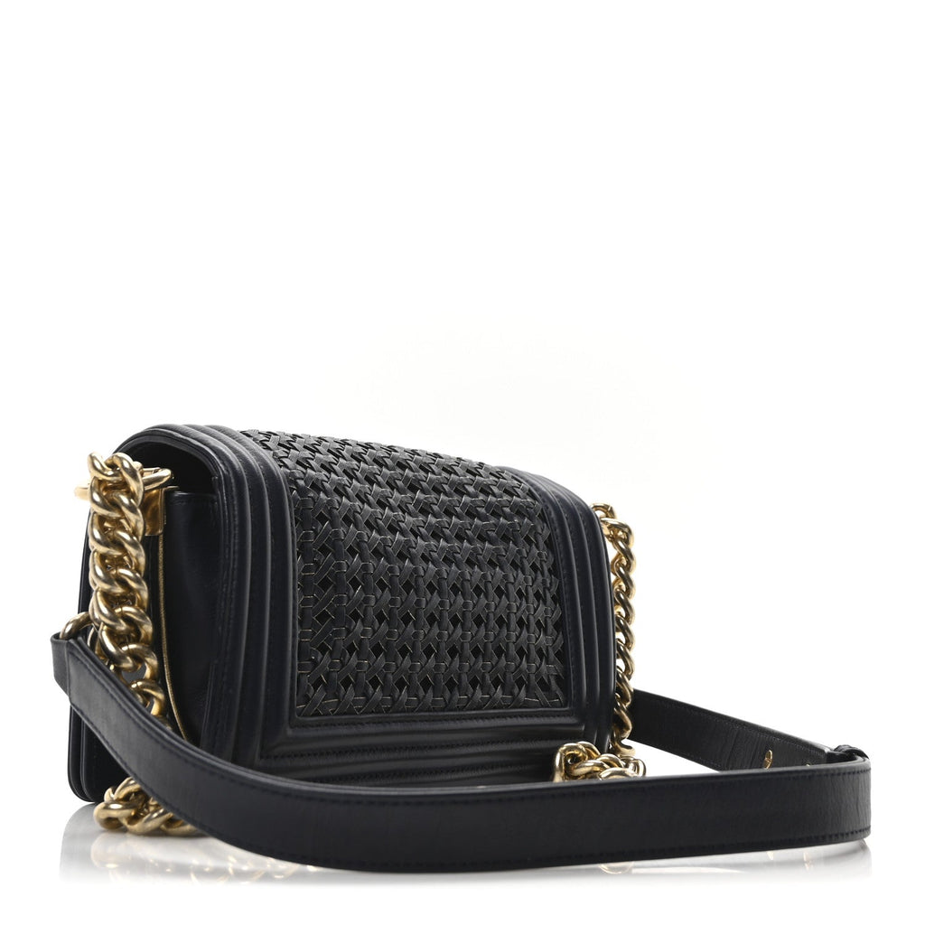 Chanel Sheepskin Braided Small Boy Reverso Flap Navy