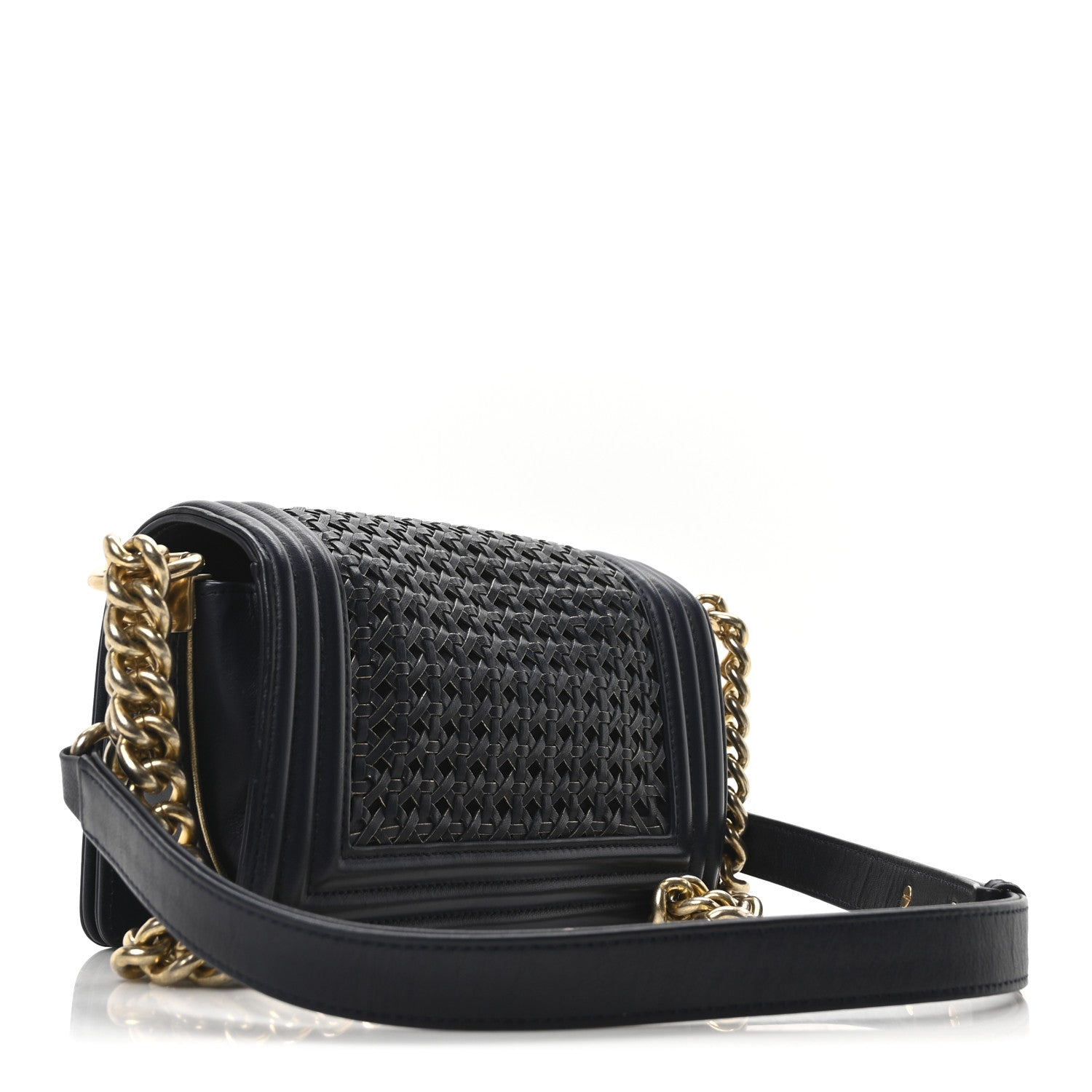 Chanel Sheepskin Braided Small Boy Reverso Flap Navy