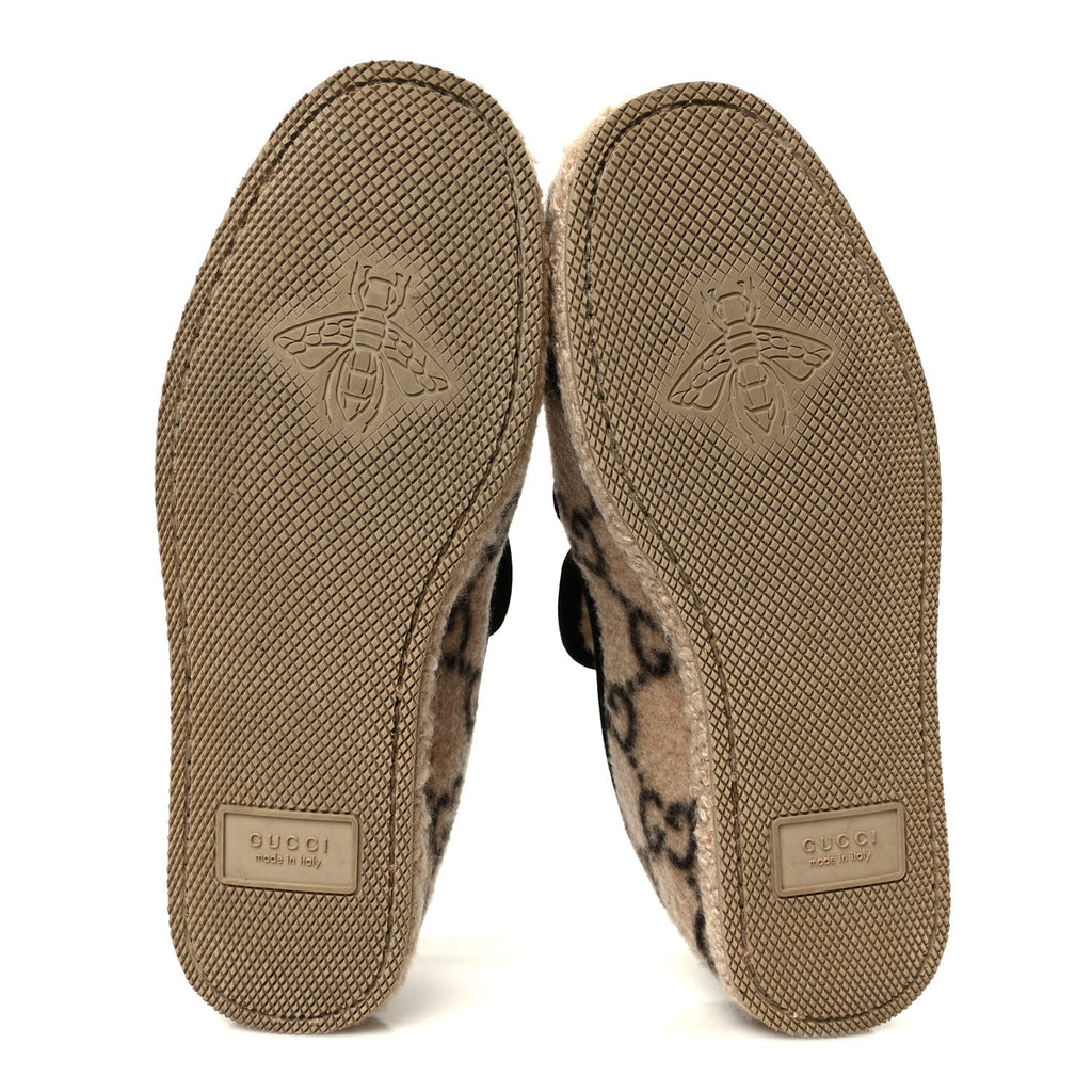 Gucci Covered Wool GG Monogram Womens Fria Horsebit Loafers 35.5 Beige Ebony Black Butterscotch