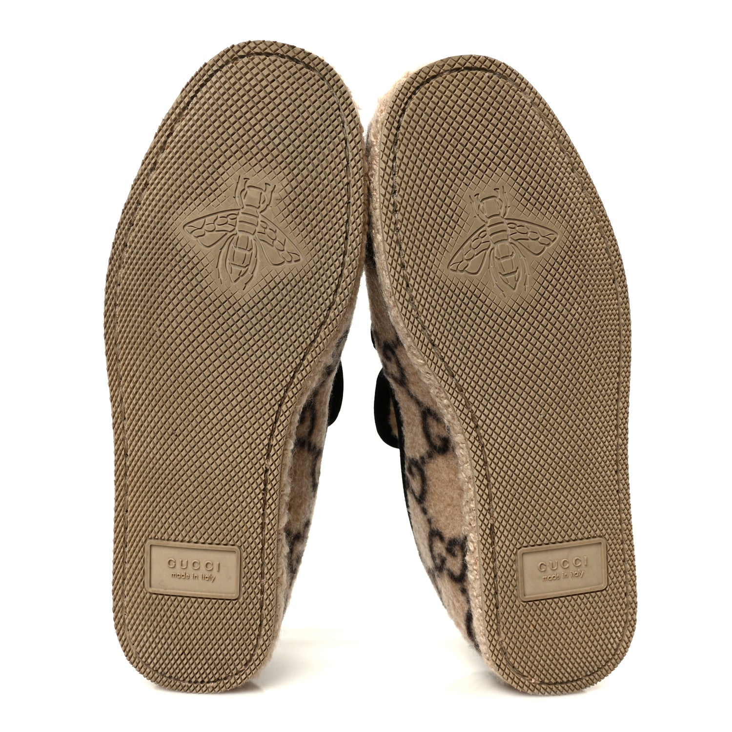 Gucci Covered Wool GG Monogram Womens Fria Horsebit Loafers 35.5 Beige Ebony Black Butterscotch