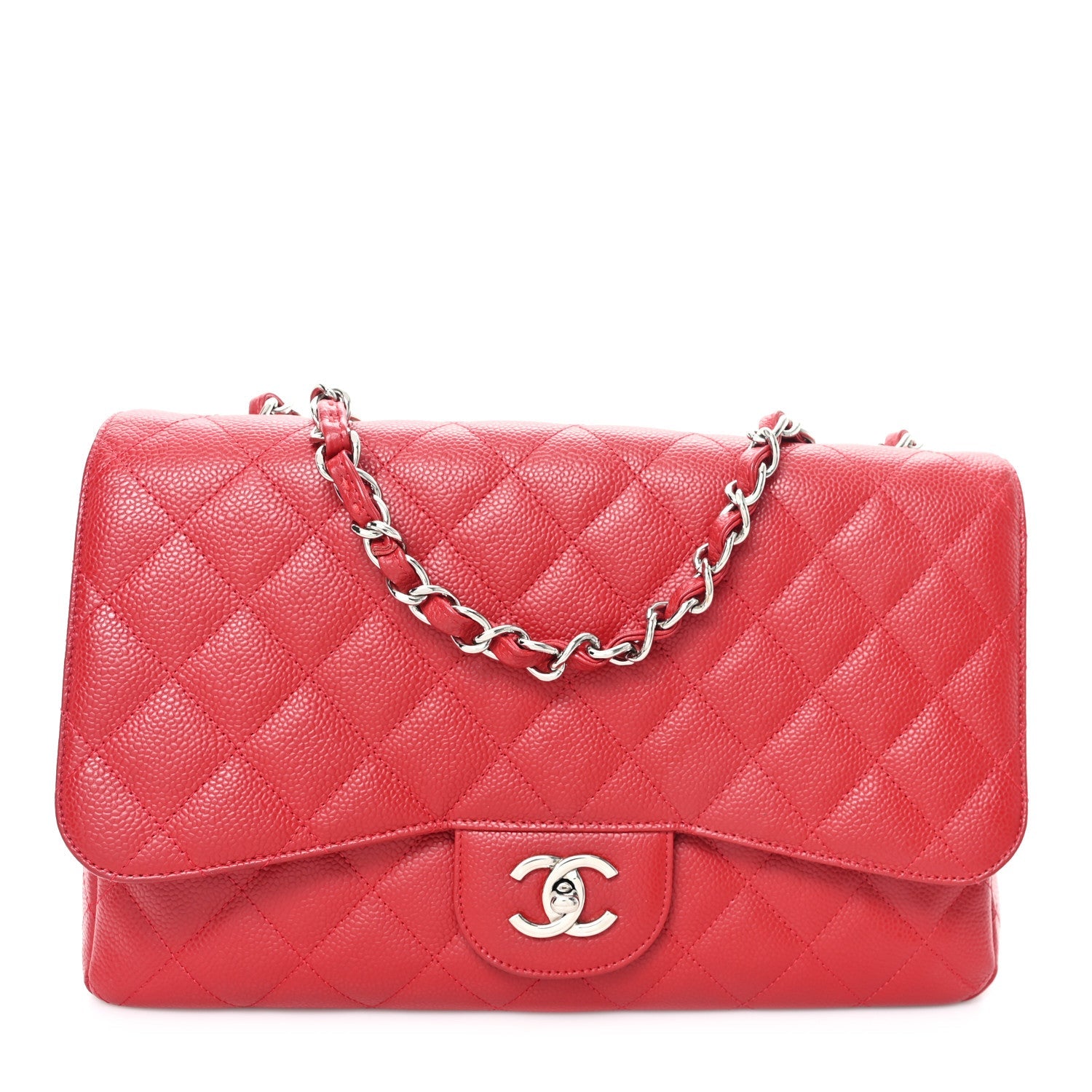 Chanel Caviar Quilted Jumbo Single Flap Red