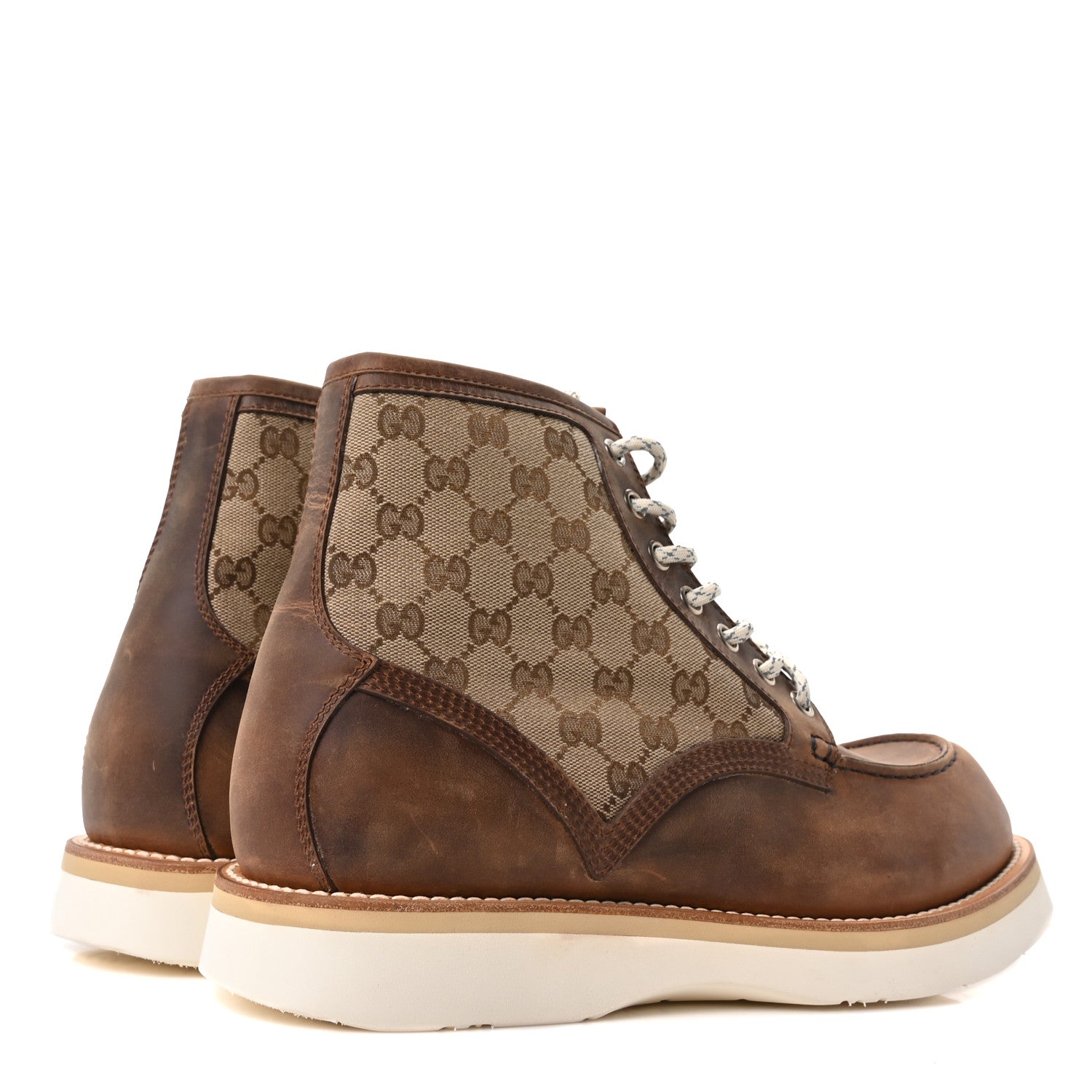 Gucci Garrett Calfskin Monogram Mens Ala Boots 12 Beige Ebony Cuir