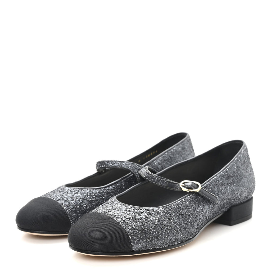 Glitter Grosgrain Cap Toe Mary Jane Flats 36.5 Gray