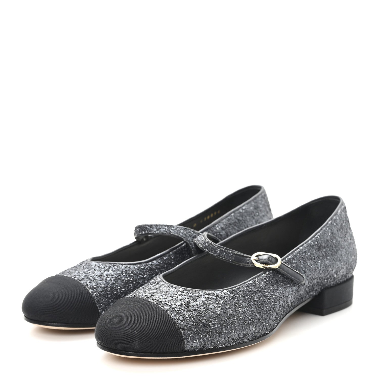 Glitter Grosgrain Cap Toe Mary Jane Flats 36.5 Gray