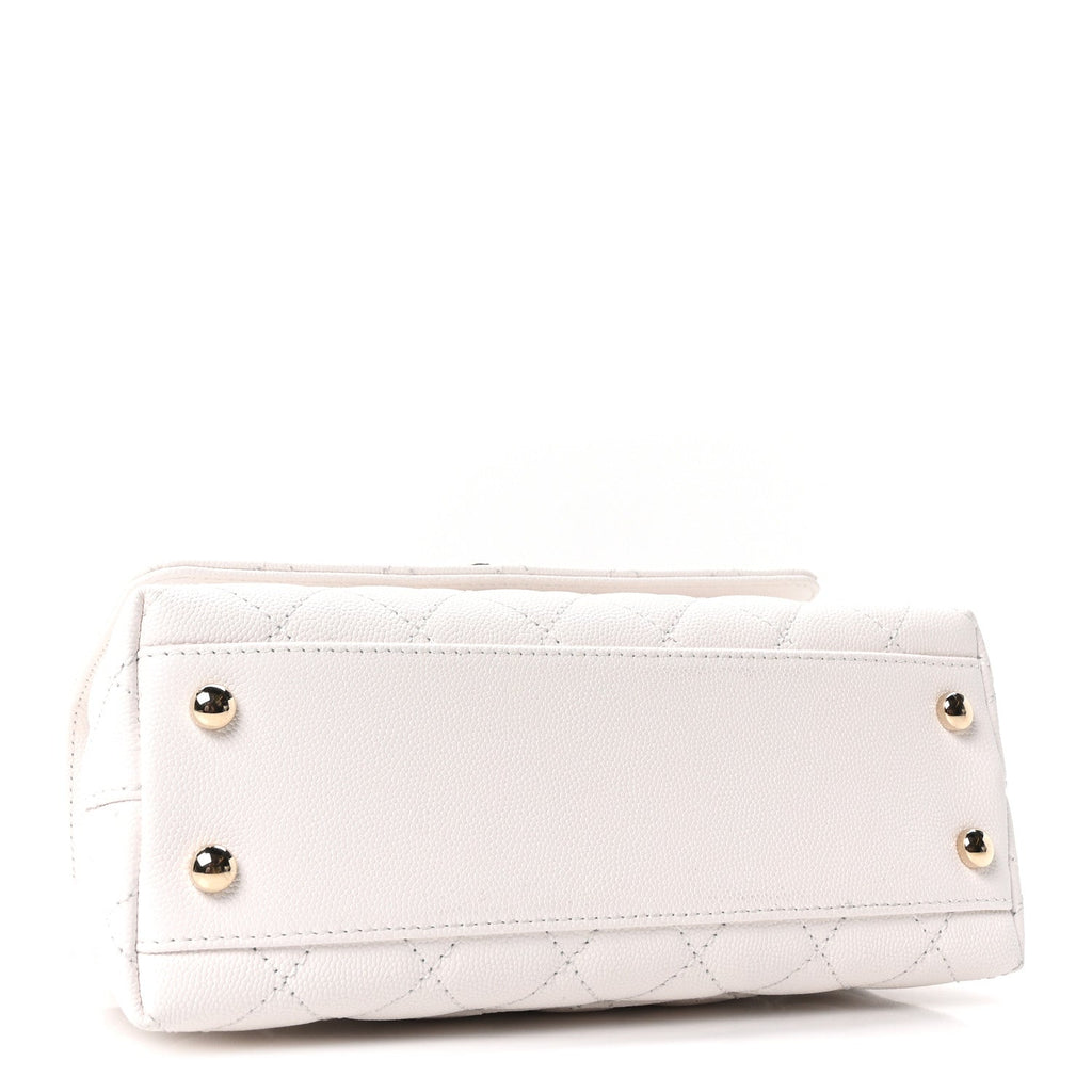 Chanel Caviar Quilted Mini Coco Handle Flap White