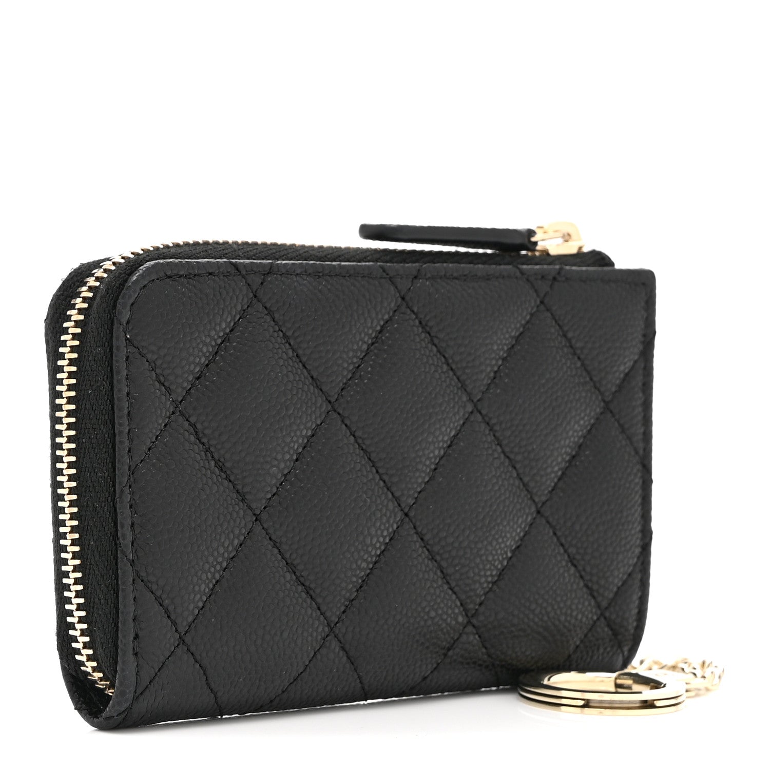 Caviar Quilted Zipped Key Holder Case Black