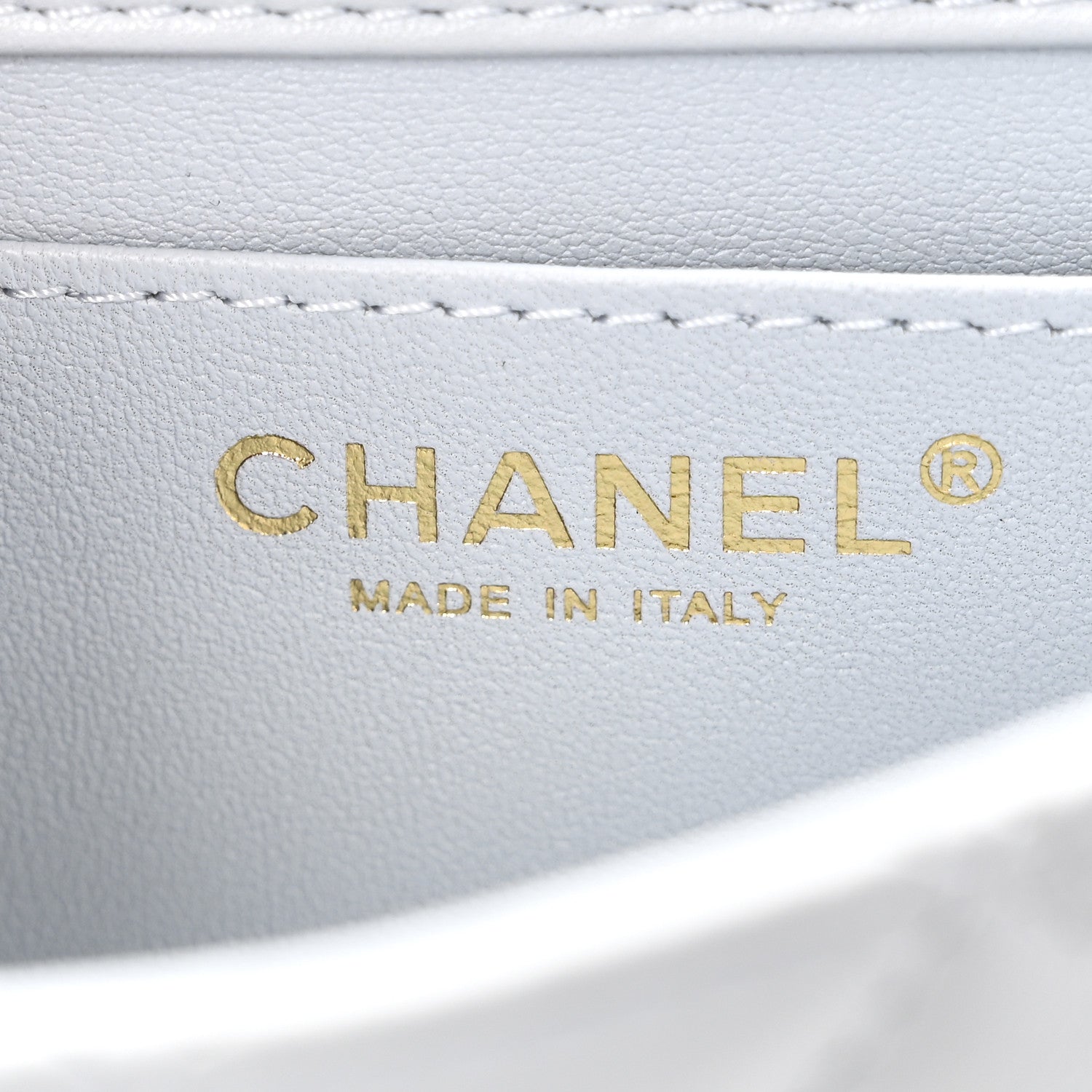 Chanel Shiny Lambskin Quilted Pearl Twist Mini Square Flap Light Blue
