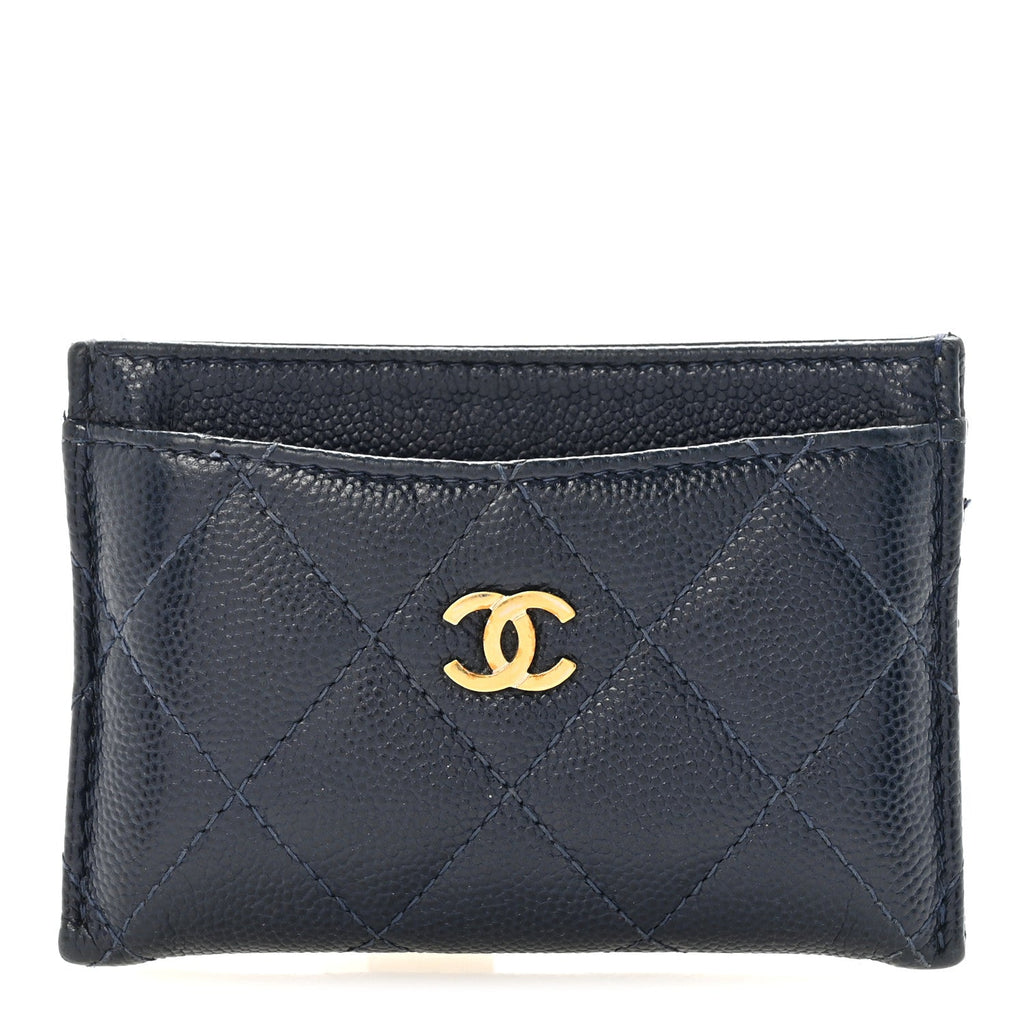Caviar Quilted Card Holder Navy