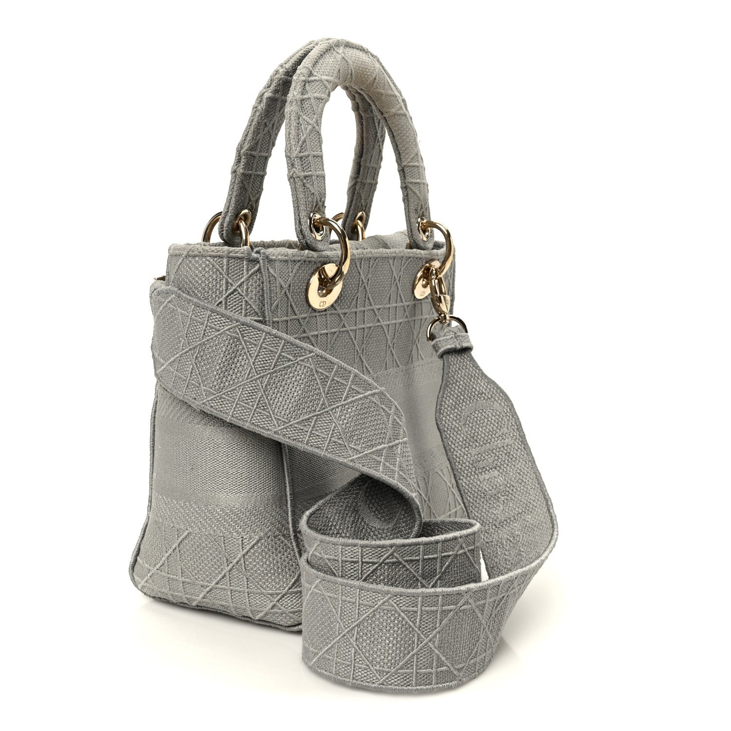 Christian Dior Canvas Embroidered Cannage Medium Lady D-Lite Gray