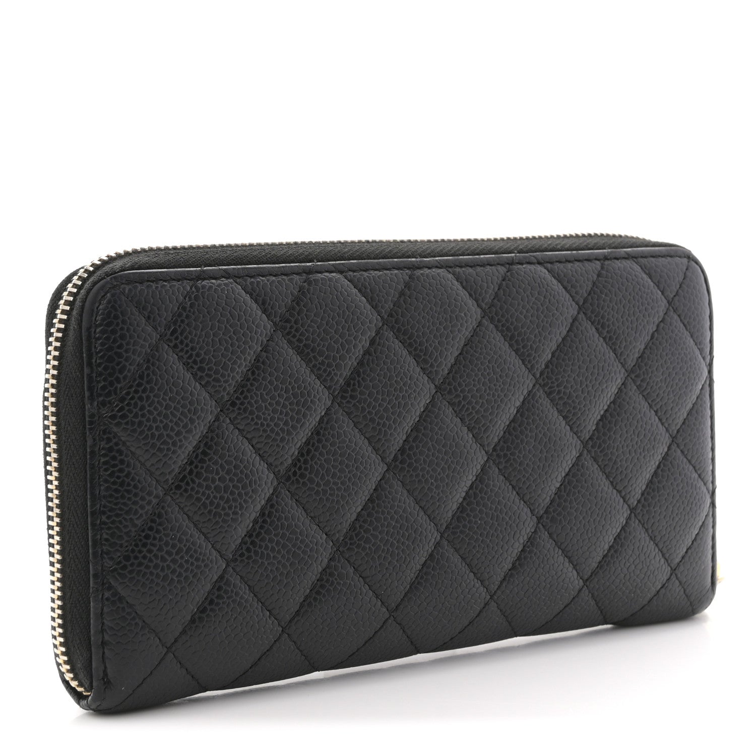 Caviar Quilted Large Gusset Zip Around Wallet Black
