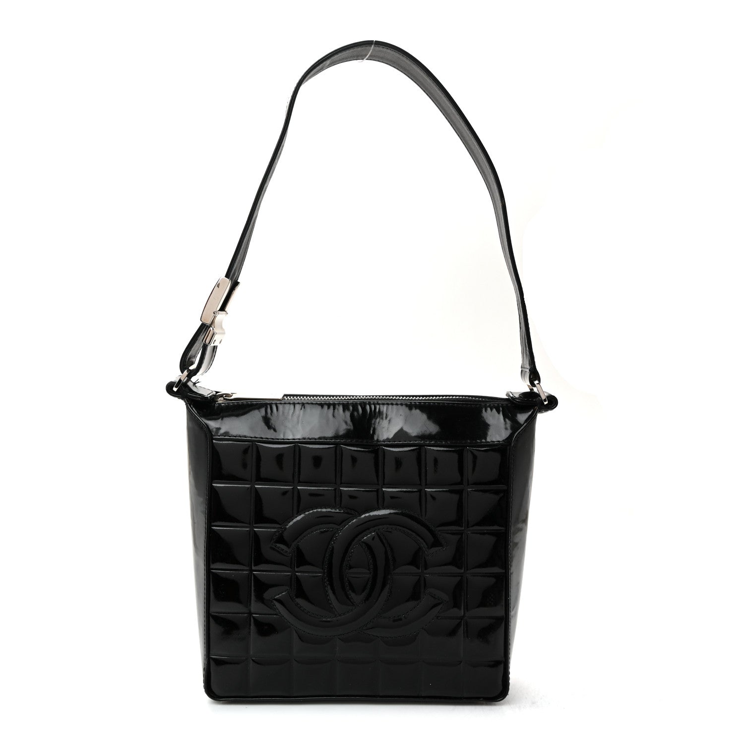 Chanel Patent Quilted Small Chocolate Bar Shoulder Bag Black