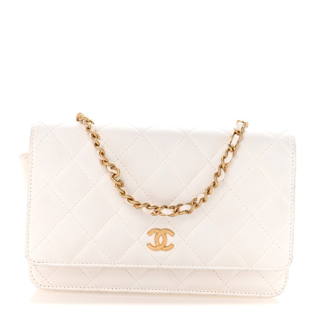 Chanel Lambskin Quilted Romance Wallet On Chain WOC White