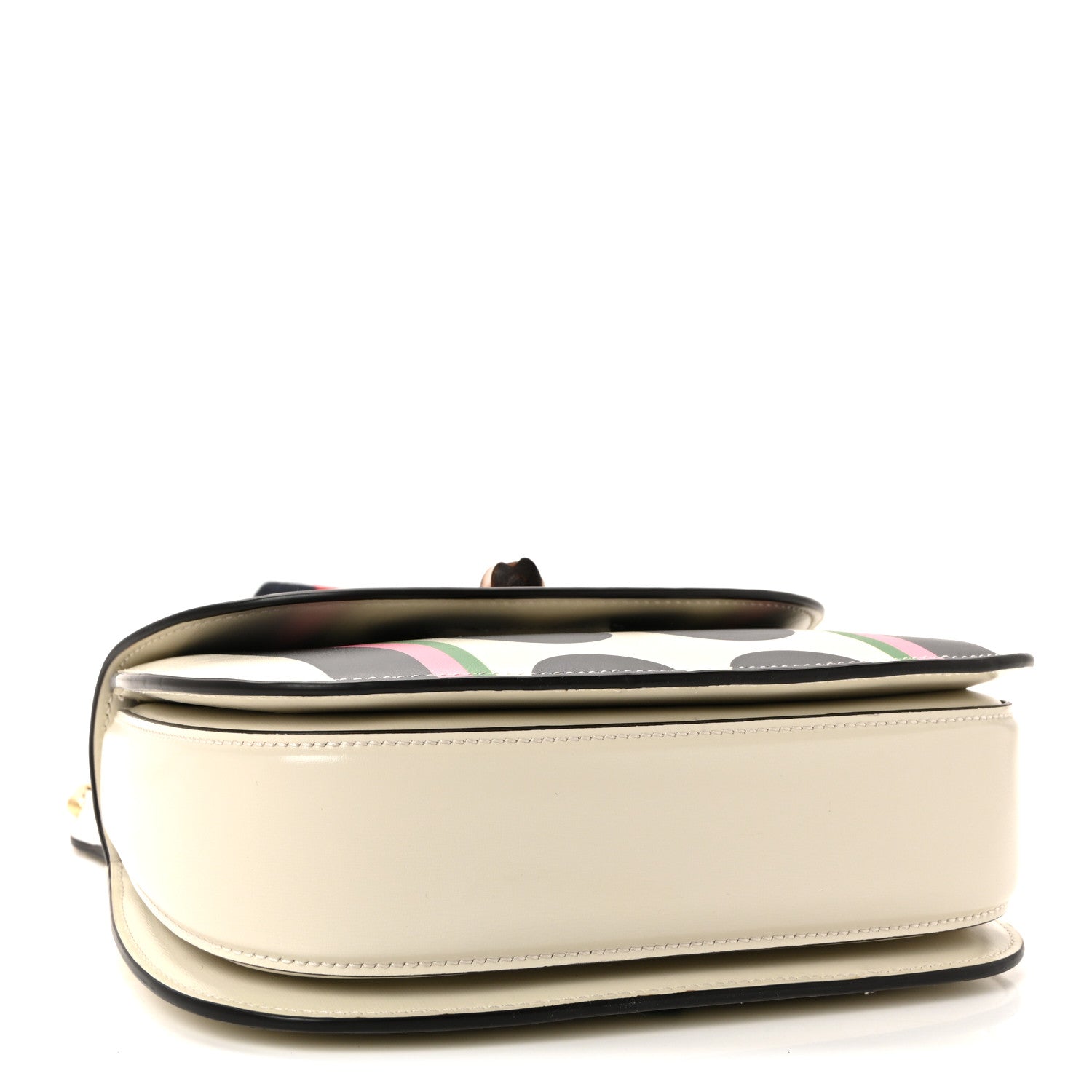 Gucci Calfskin Web Geometric Print Small Bamboo 1947 Top Handle Bag White Multi