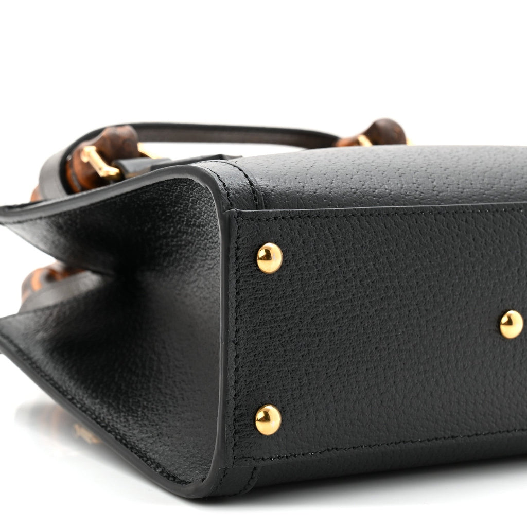 Gucci Textured Dollar Calfskin Web Mini Diana Tote Bag Black