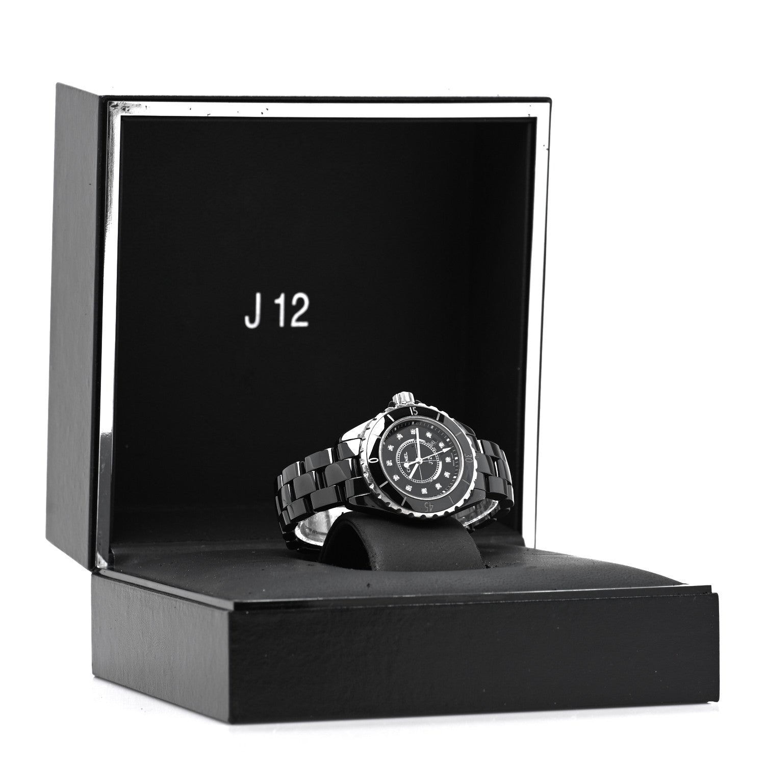 Chanel Stainless Steel Ceramic Diamond 33mm J12 Quartz Watch Black