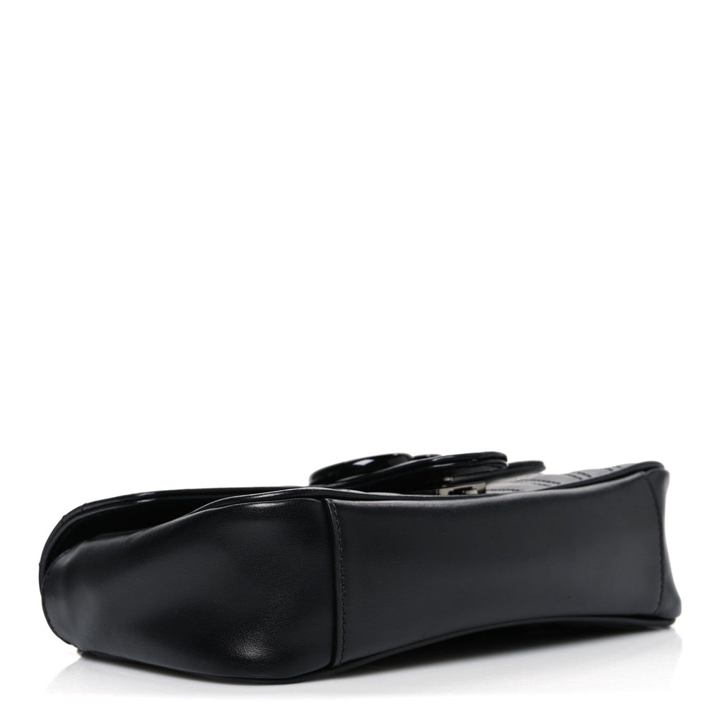 Gucci Calfskin Matelasse Monochrome Mini GG Marmont Shoulder Bag Black