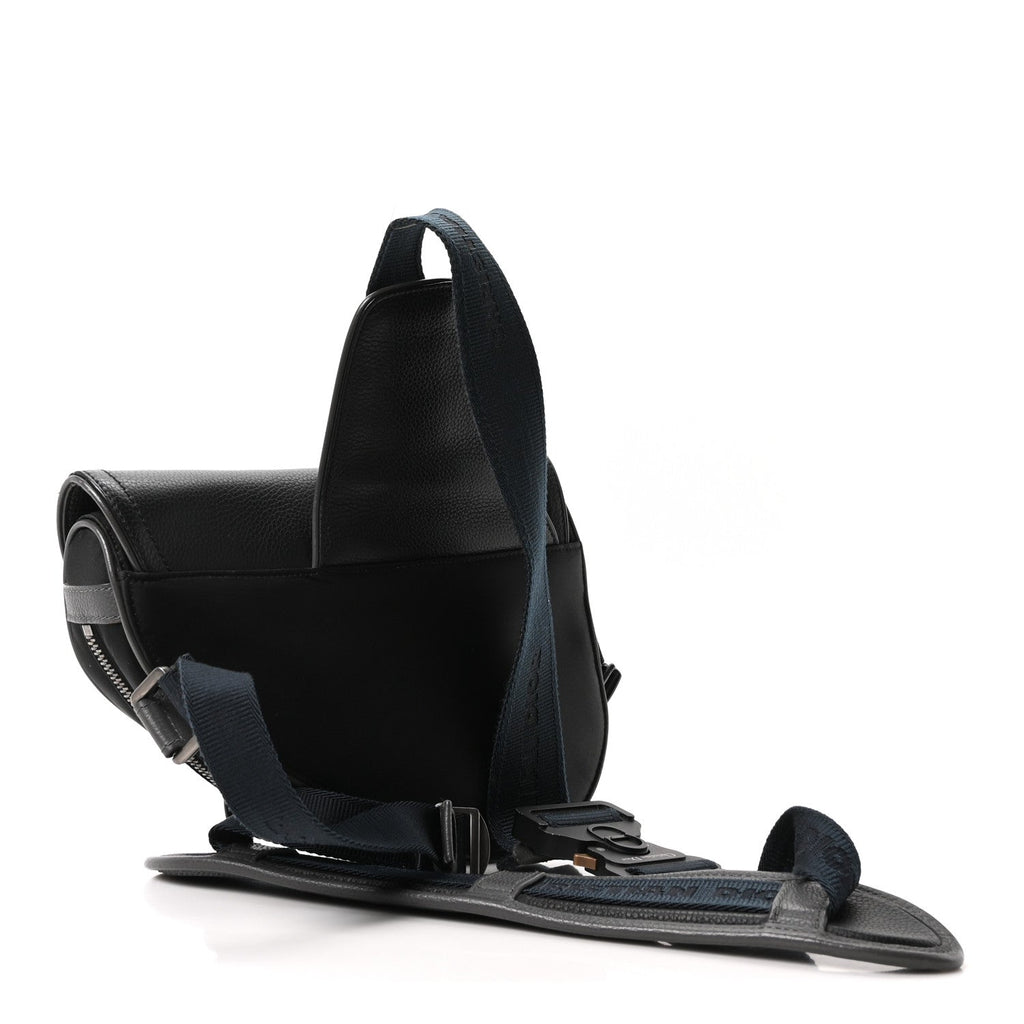 Christian Dior X Sacai Grained Calfskin Technical Fabric Mens Saddle Bag Black