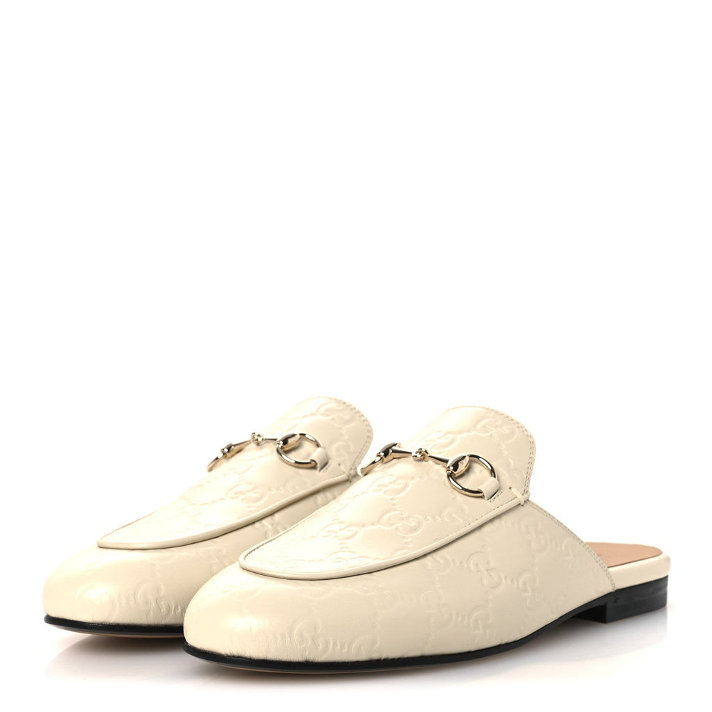 Gucci Glamour Calfskin Guccissima Womens Princetown Slippers 37 New Ivoire