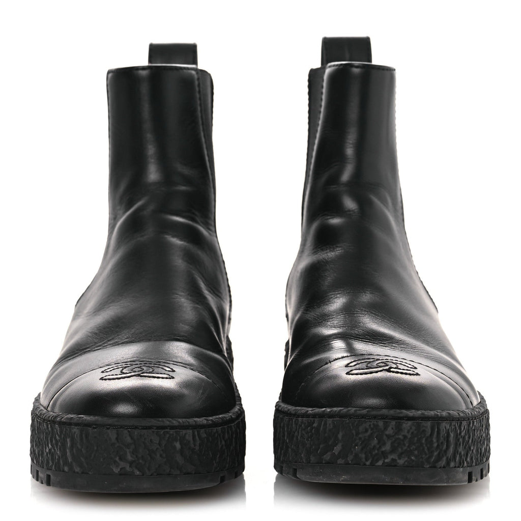 Calfskin Cap Toe CC Ankle Boots 38 Black