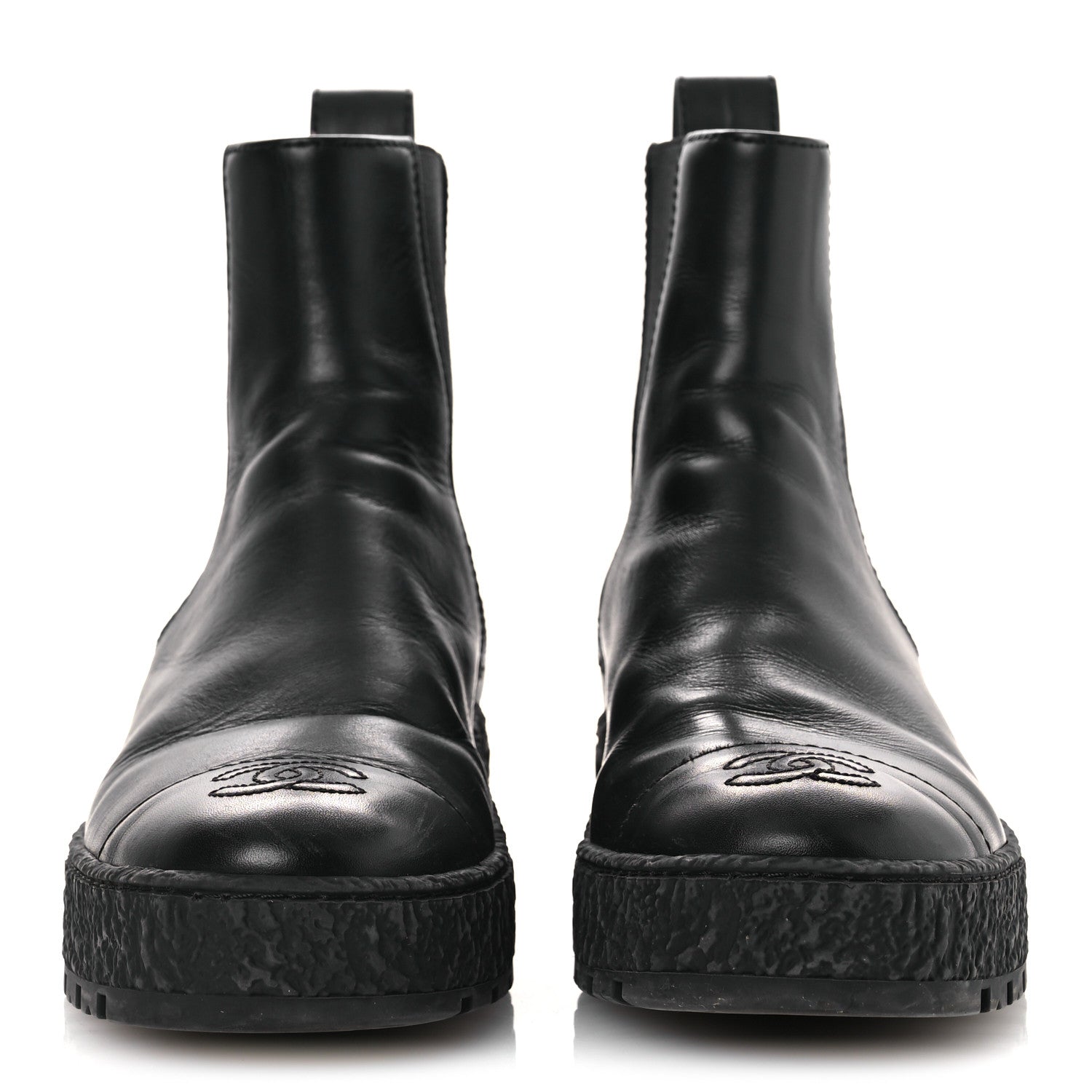 Calfskin Cap Toe CC Ankle Boots 38 Black