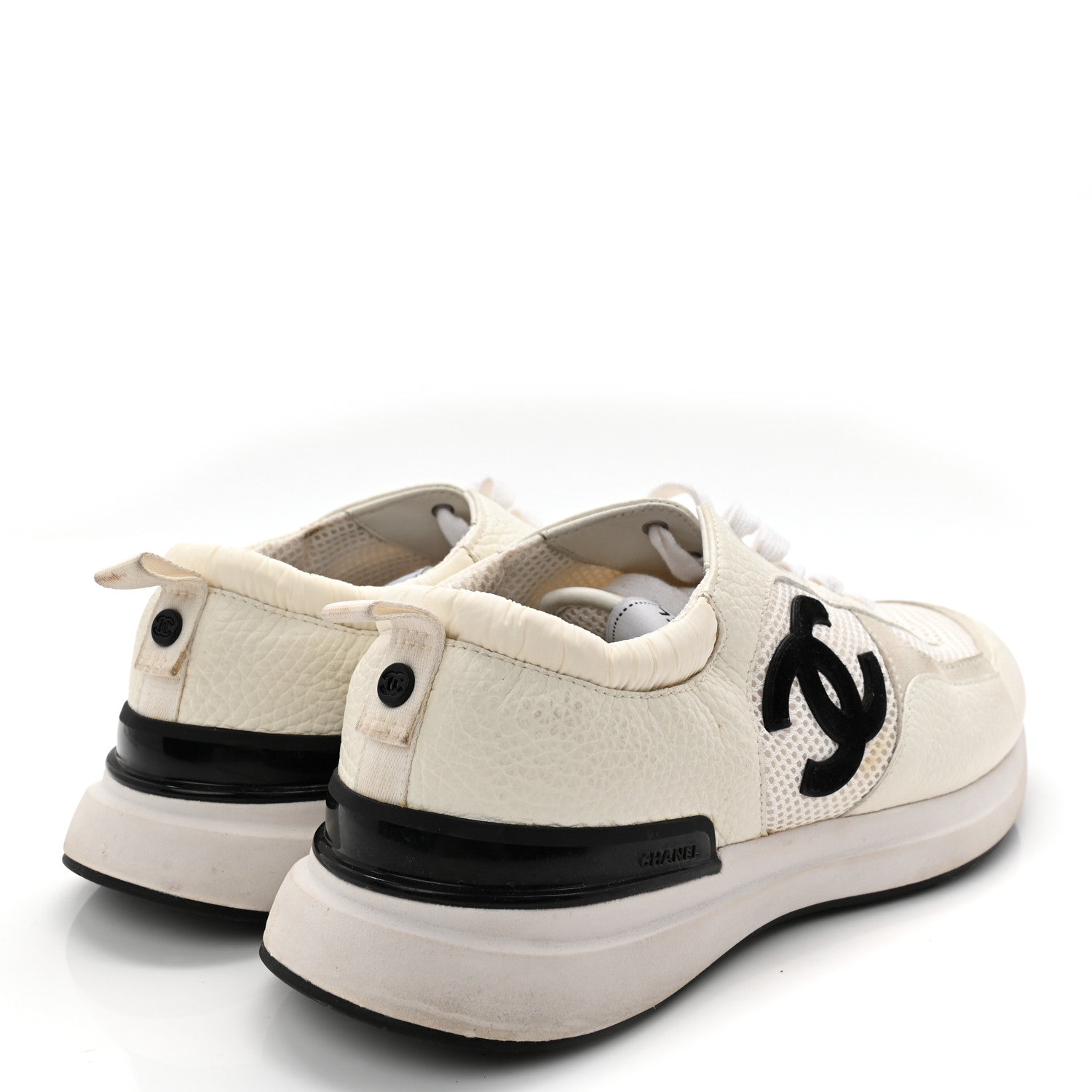 Calfskin Mesh Suede Mens CC Sneakers 45 White Black
