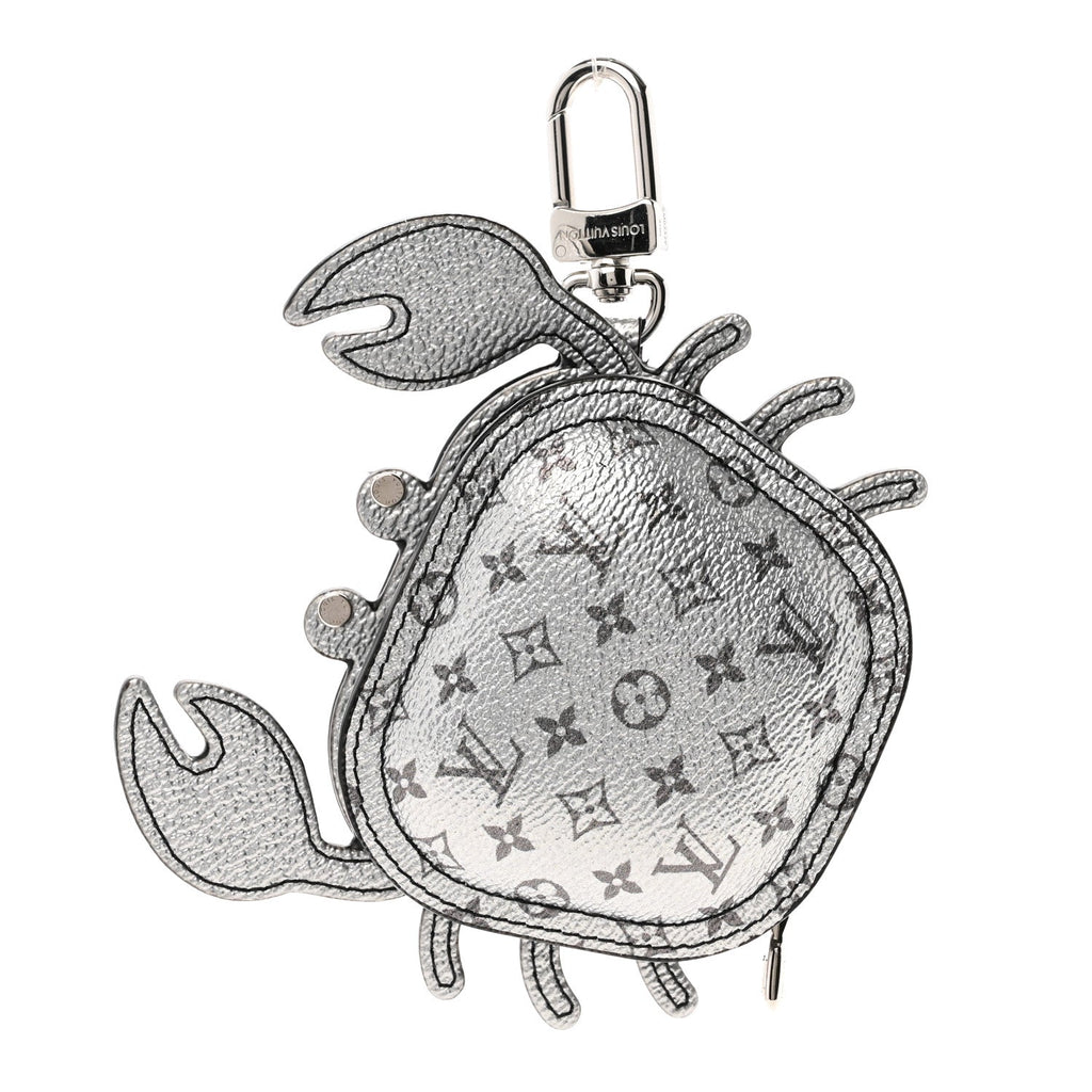 Louis Vuitton Metallic Monogram Crab Bag Charm Grey Silver