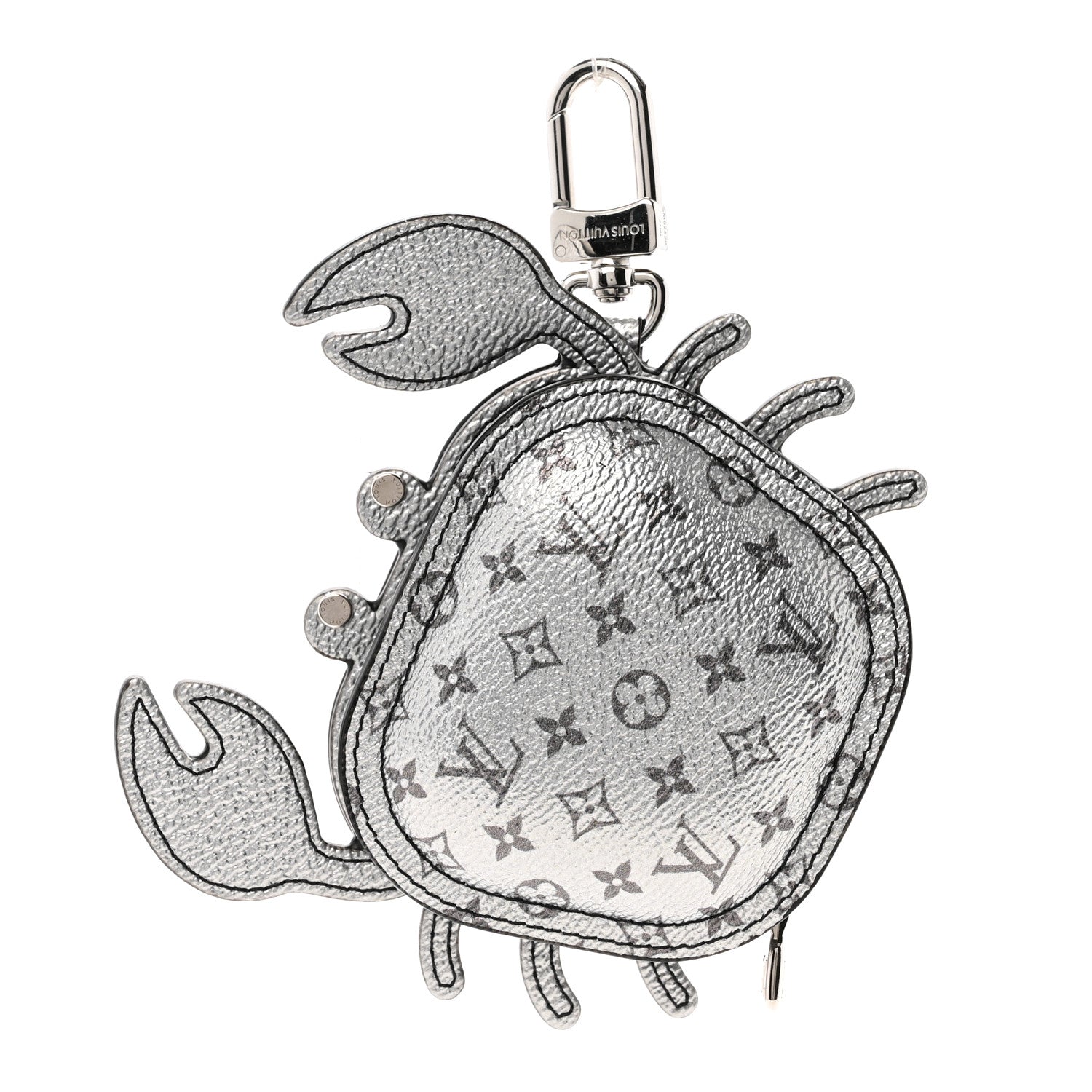 Louis Vuitton Metallic Monogram Crab Bag Charm Grey Silver