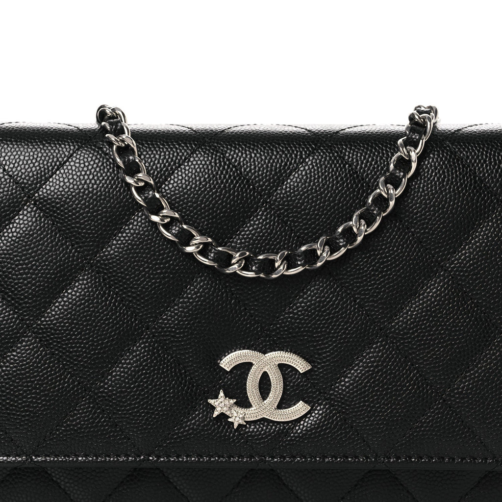 Chanel Caviar Quilted Crystal Star Wallet On Chain Black