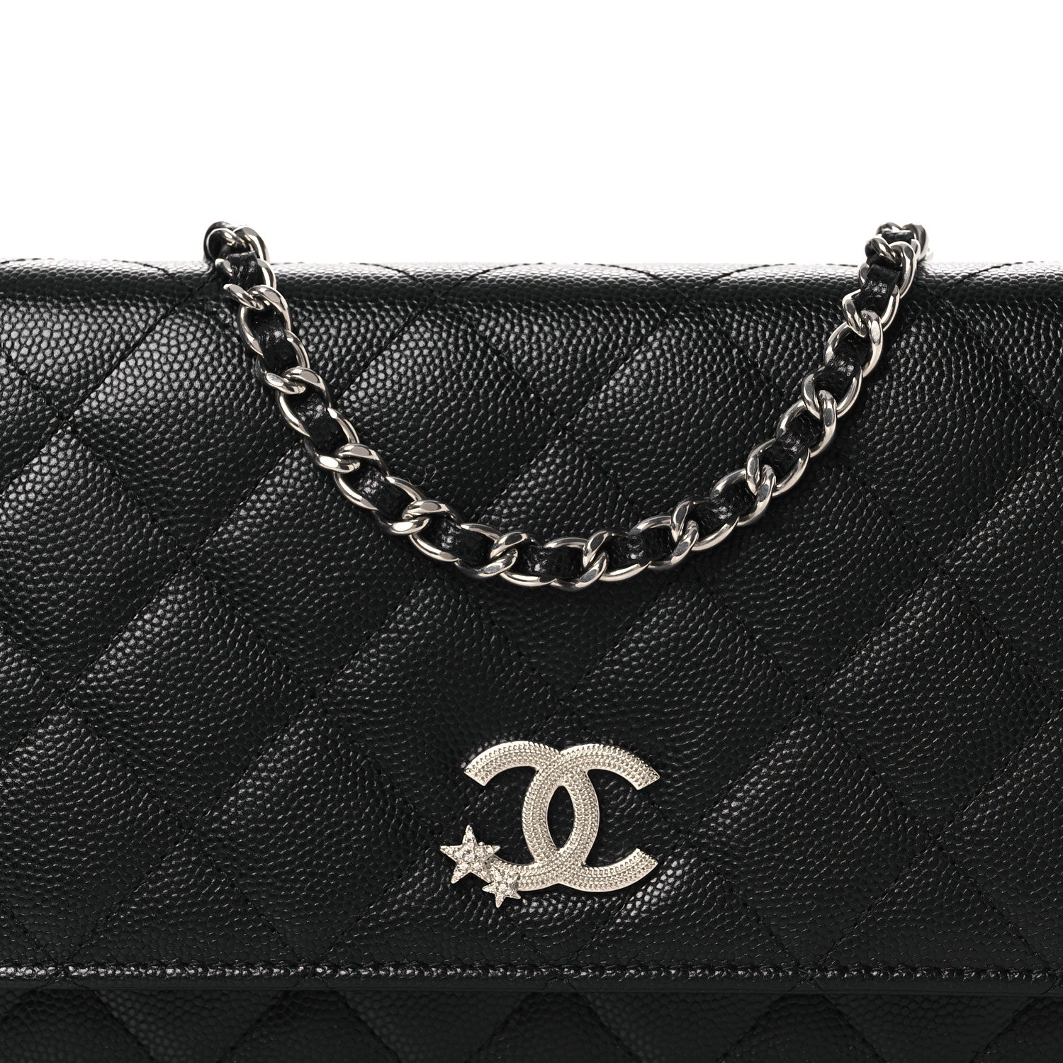Chanel Caviar Quilted Crystal Star Wallet On Chain Black