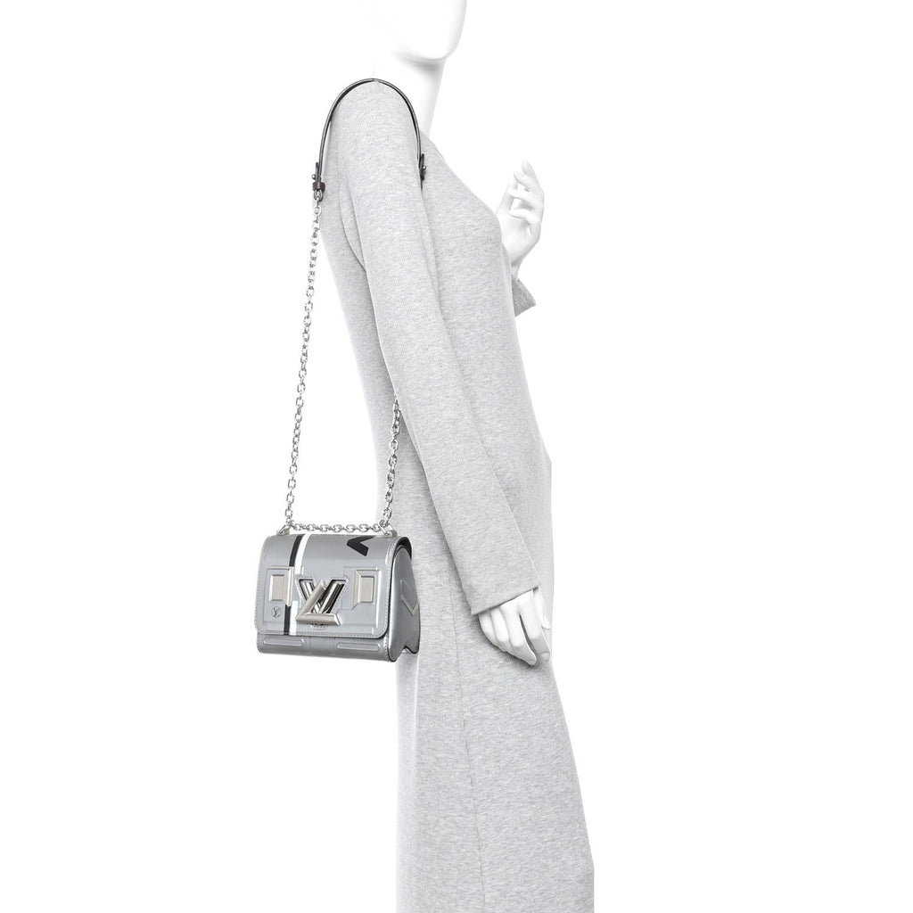 Louis Vuitton Calfskin Monogram Spaceship Embossed Twist Shoulder Bag PM Argent