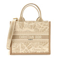 Christian Dior Canvas Calfskin Embroidered Small Plan De Paris Book Tote With Strap Beige