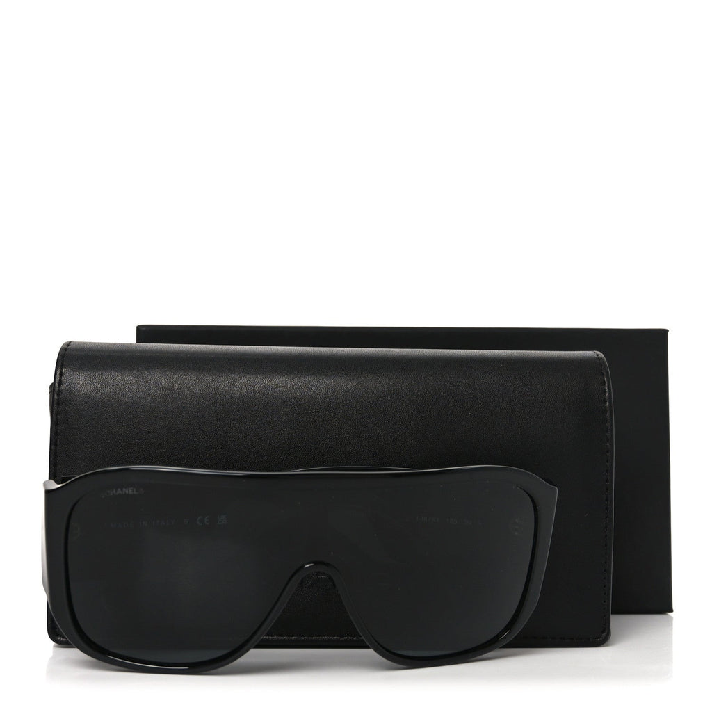 Acetate Crystal CC Shield Sunglasses 5466-B Black