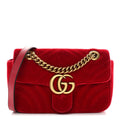 Gucci Velvet Matelasse Mini GG Marmont Shoulder Bag Hibiscus Red