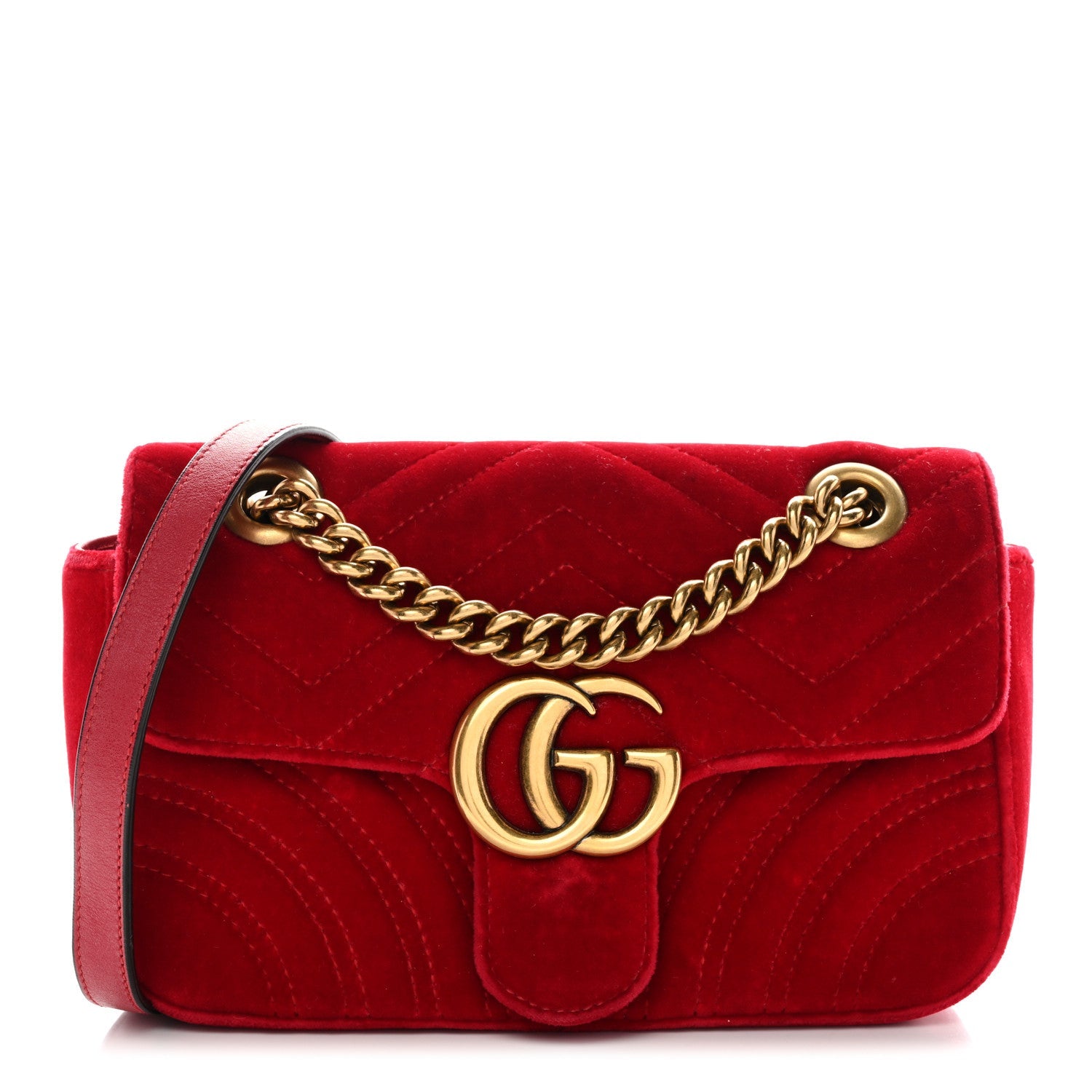 Gucci Velvet Matelasse Mini GG Marmont Shoulder Bag Hibiscus Red