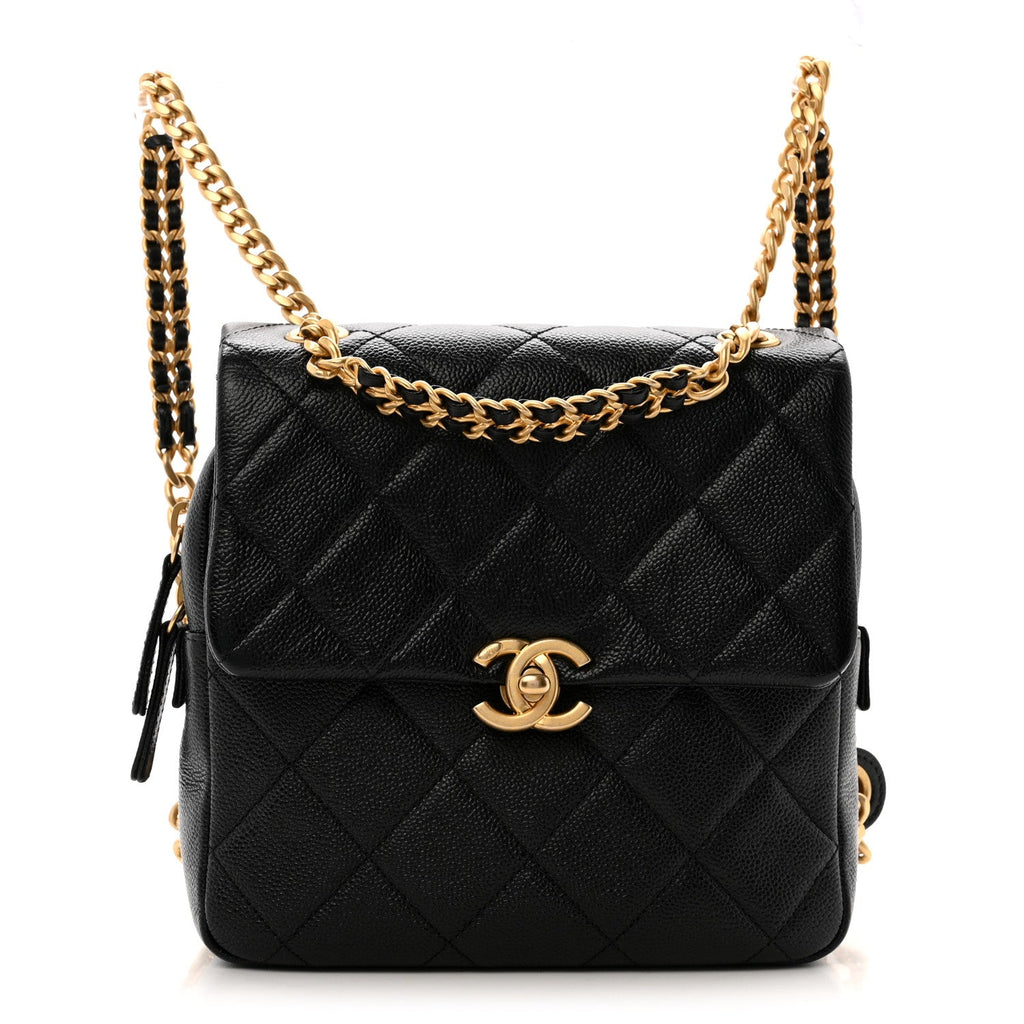 Chanel Shiny Caviar Quilted Chain Melody Backpack Black