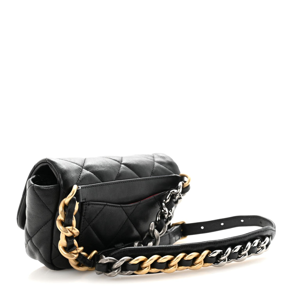 Chanel Goatskin Quilted Chanel 19 Waist Bag Black