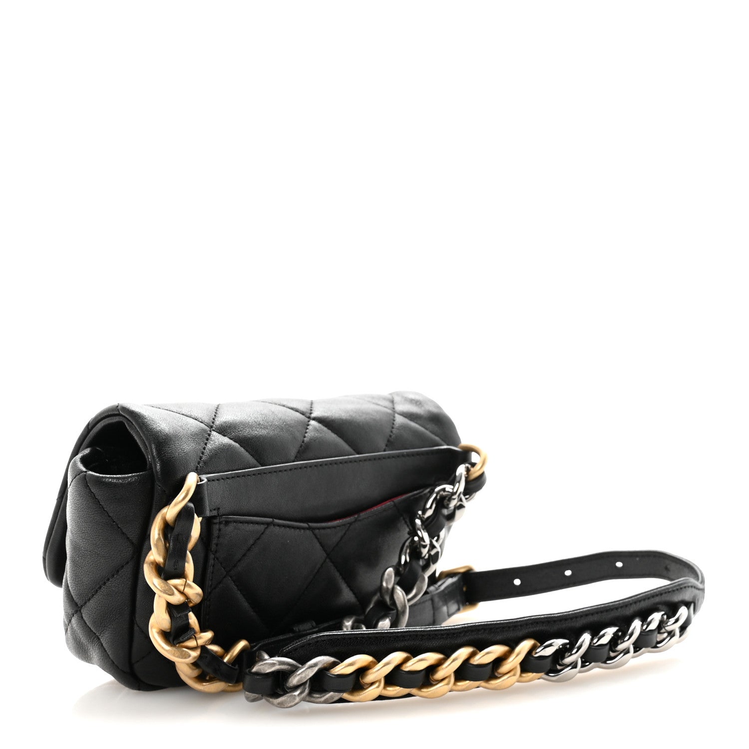 Chanel Goatskin Quilted Chanel 19 Waist Bag Black