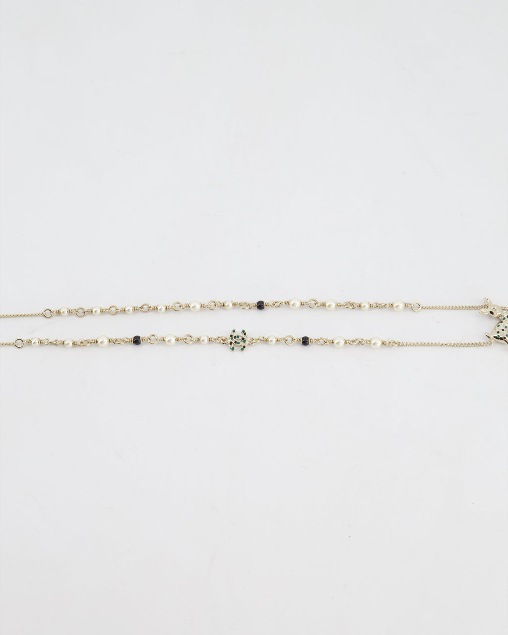 Chanel Champagne Gold CC Pearl Necklace with Bambi Pendant