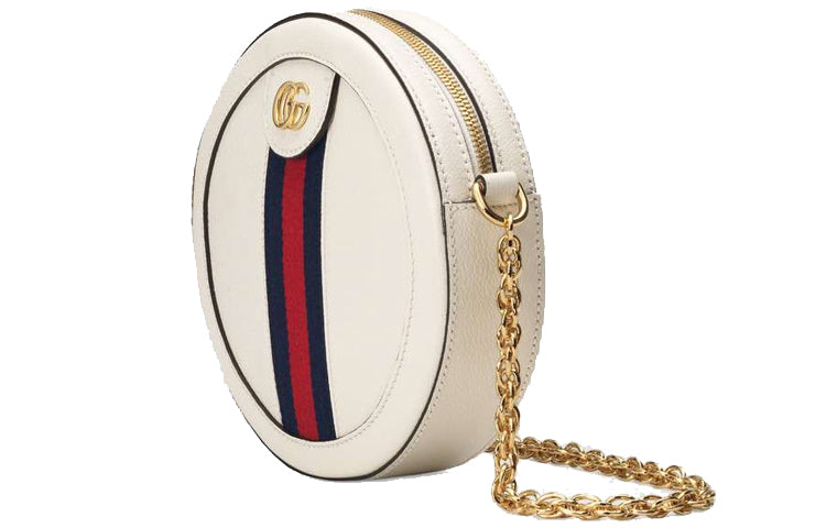 (WMNS) GUCCI Ophidia Gold Logo Stripe Webbing Leather Chain Shoulder Messenger Bag Mini White 550618-CWG1G-8454
