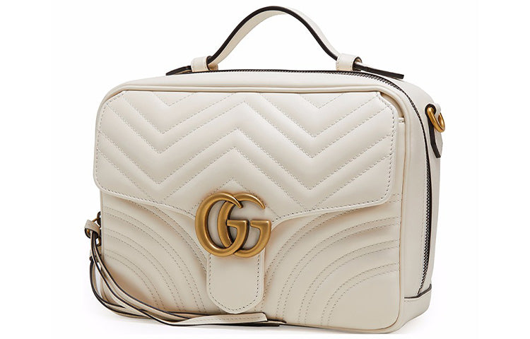 GUCCI GG Marmont Gold Label Logo Tassel Stripe Webbing Shoulder Strap White Handbag 498100-DTDPT-8283