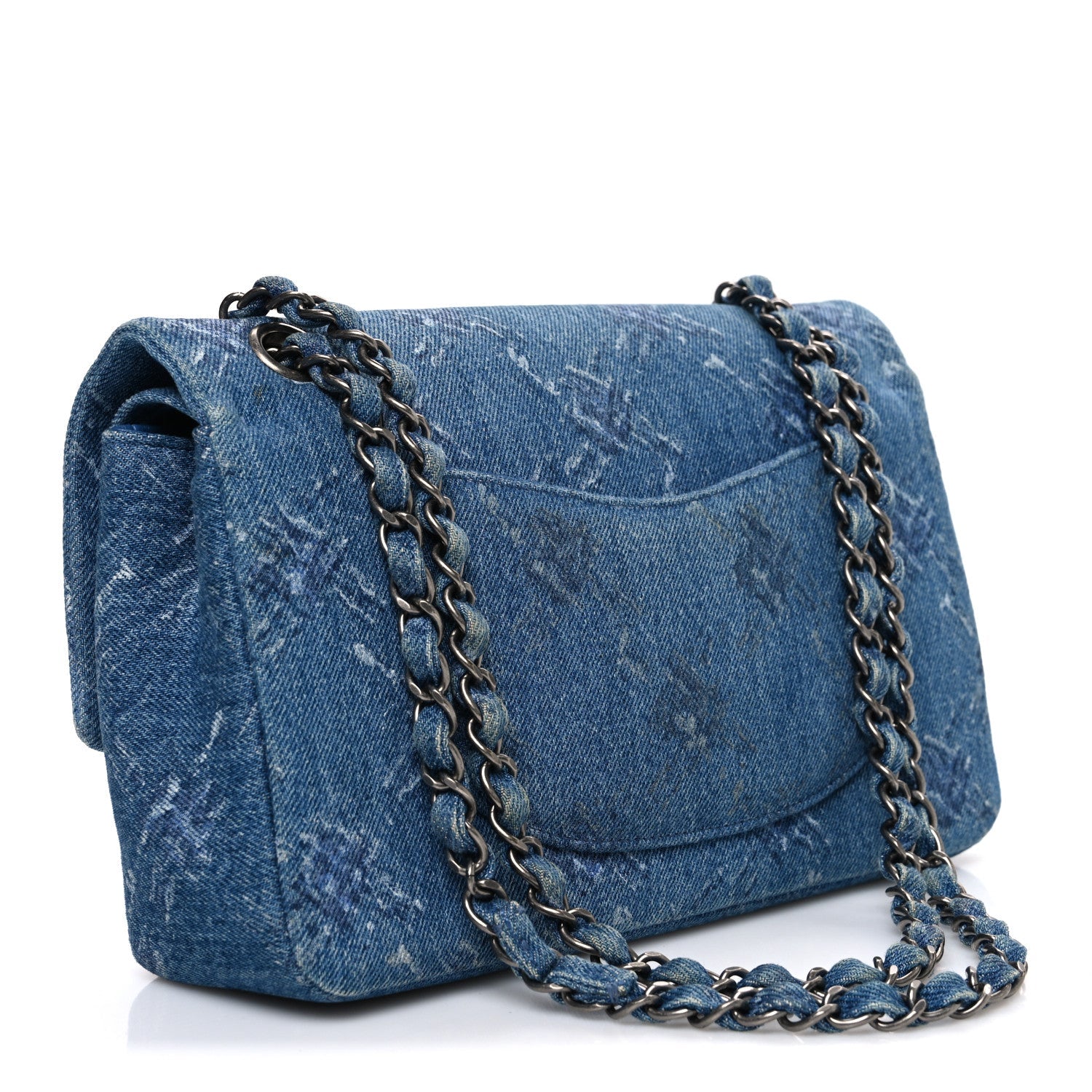 Chanel Denim Bleached Chain Medium Double Flap Blue