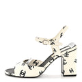 Printed Lambskin CC Sandals 41 White Black