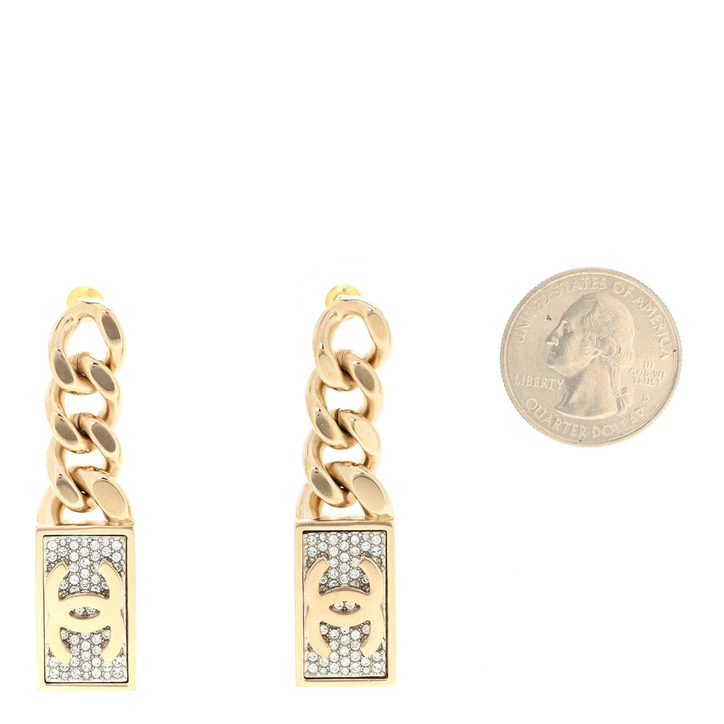 Crystal Dog Tag Charm Earrings Gold