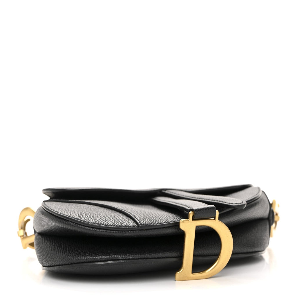 Christian Dior Grained Calfskin Mini Saddle Bag With Strap Black