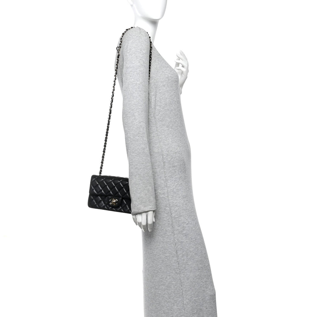 Chanel Lambskin Quilted Mini Rectangular Flap Black
