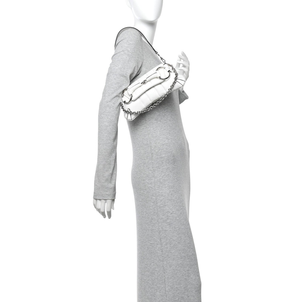 Gucci Nappa Vertical Matelasse Small Maxi Horsebit Chain Shoulder Bag Great White