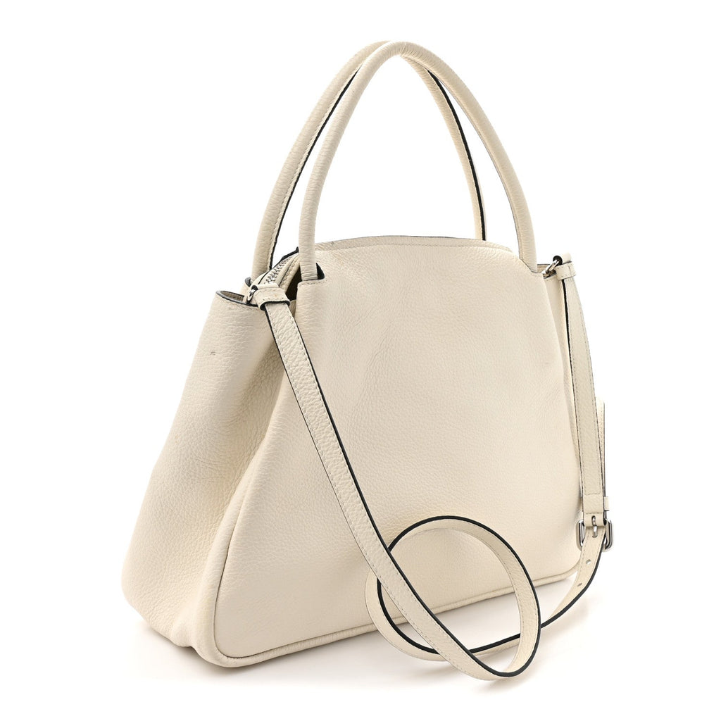 Prada Vitello Daino Soft Medium Zippered Top Handle Bag White